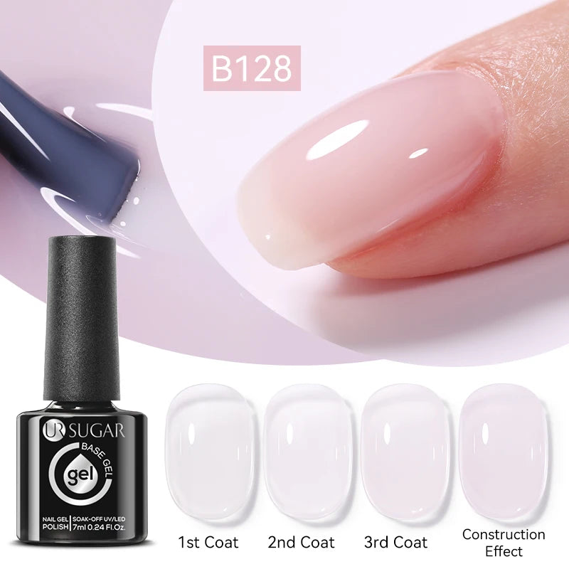 UR SUGAR 7ml Pale Pink Rubber Base Gel Nude Color Semi Permant Soak Off UV LED Self-leveling Gel Varnishes Great Coverage