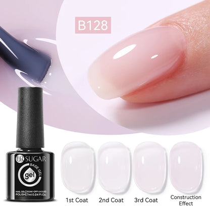 UR SUGAR 7ml Pale Pink Rubber Base Gel Nude Color Semi Permant Soak Off UV LED Self-leveling Gel Varnishes Great Coverage