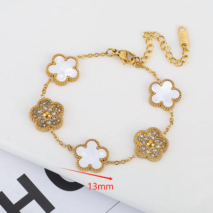 Silver Color New Design Plant Five Leaf Flower Bracelet Single sided Plum Blossom Stainless Steel Jewelry Women's Clover