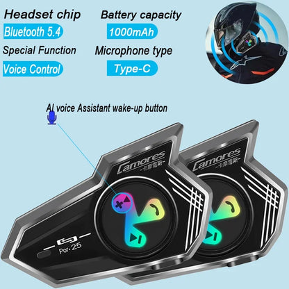 Bluetooth 5.4 Wireless Motorcycle Helmet Headset Hands-free Call Phone Motorcycle Waterproof Earphone Music Player Moto Helmet