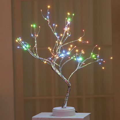 LED Tree Lights Artificial Decorative Fairy Light Battery Operated Tabletop Bonsai Lamp for Party Holiday Camping Summer Decor