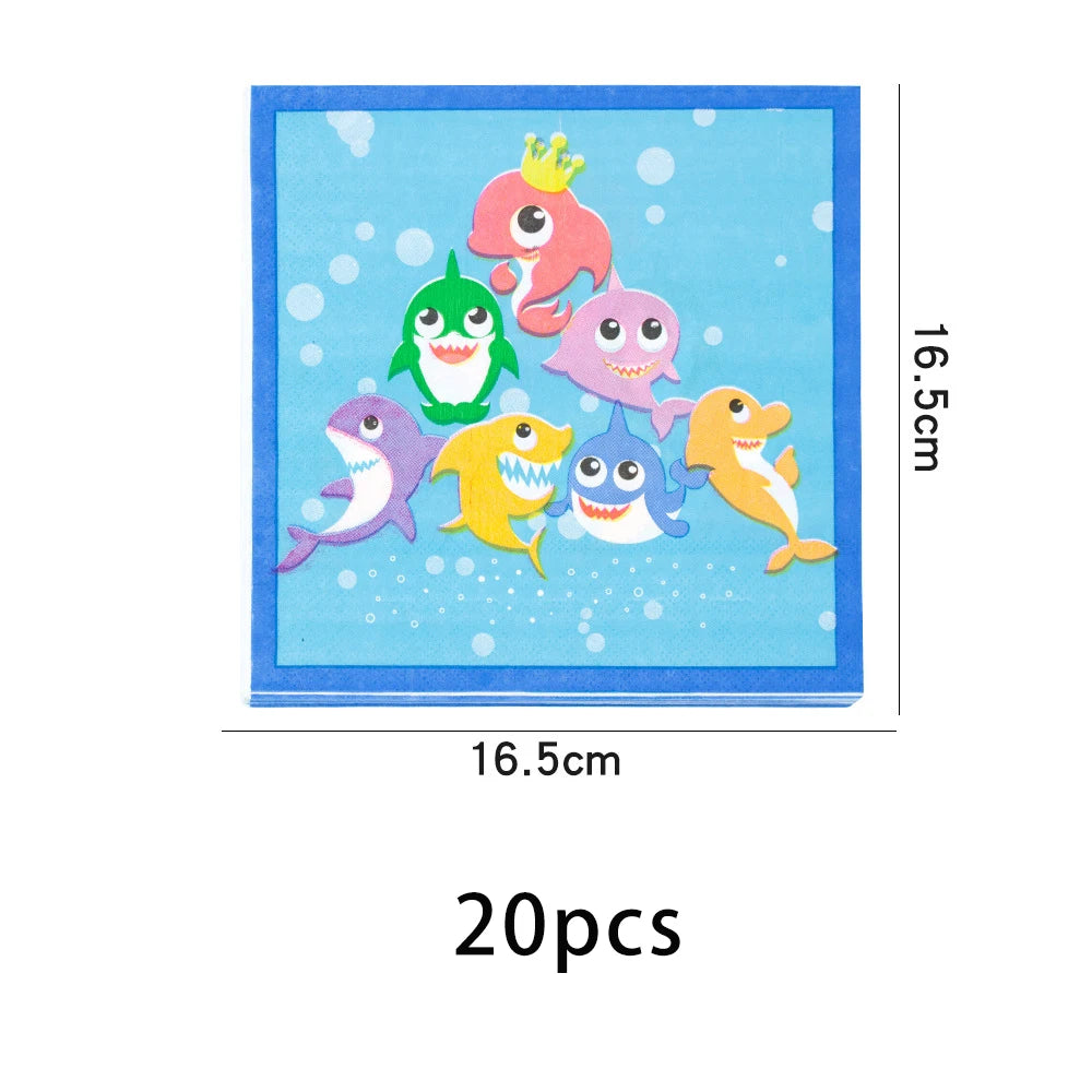 Shark Birthday Party Disposable Tableware Tablecloth Party Supplies Boys Girls Baby Shower Party Dressing
