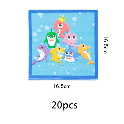Shark Birthday Party Disposable Tableware Tablecloth Party Supplies Boys Girls Baby Shower Party Dressing