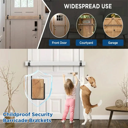 2 Pcs Metal Open Rod Support U-bracket Anti-slip Detachable Door Safety Barricade Support Door Barrier Protection Black