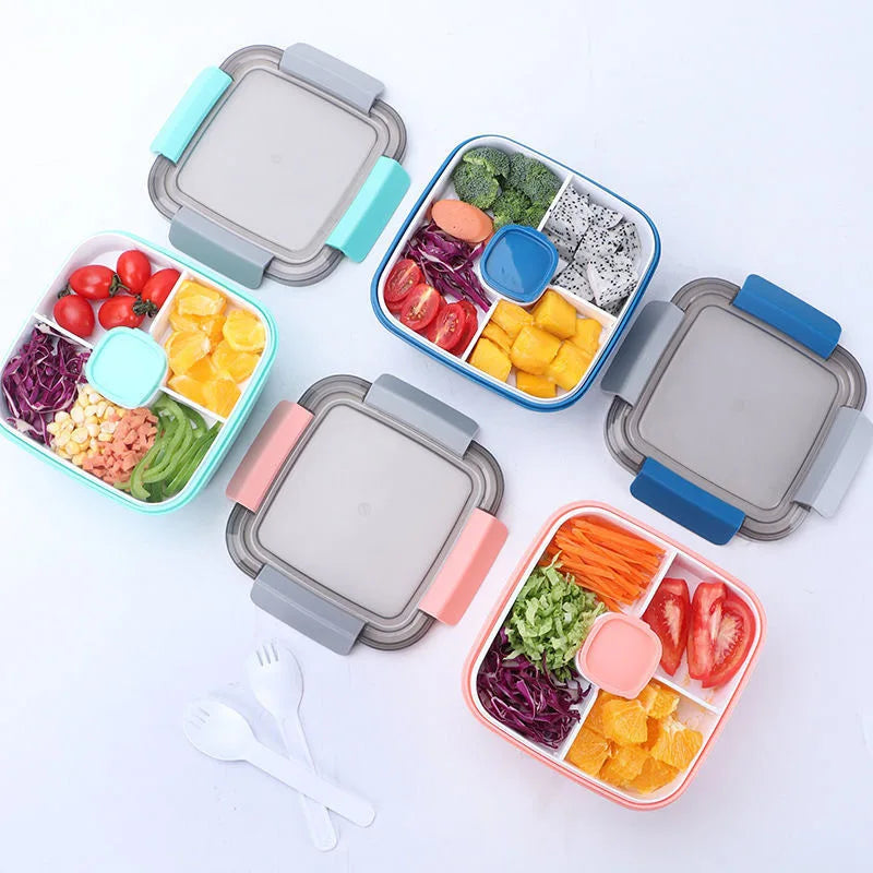 1 pc Salad Lunch Box Container With 37-oz Salad Bowl, 3 Compartments And 2-oz Sauce Container For Salad Toppings Or Snacks