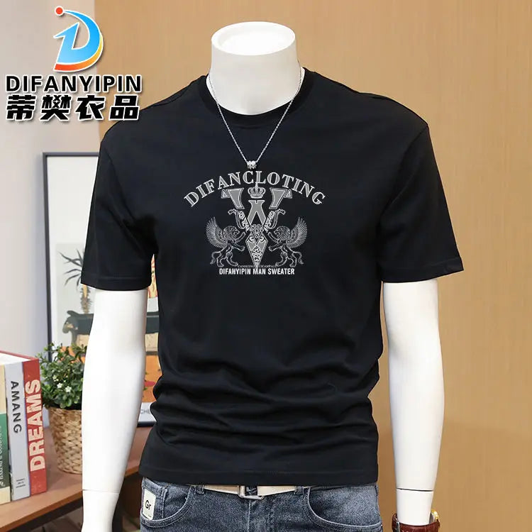 Men's T-shirts, Summer Round Neck Printed Trendy Men's Casual Versatile Short Sleeve Tops