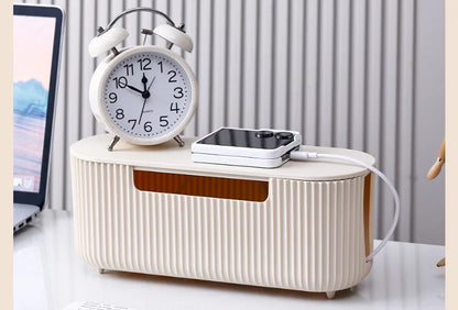 Creative Simple Wire Box Bamboo Wood Cover Cable Management Box Plug Board Storage Box Power Cord Charger Storage