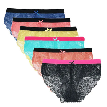 5 PCS/Set Sexy Ladies Transparent Lace Lingerie Panties Woman Cotton Crotch Solid Color Briefs Underwear