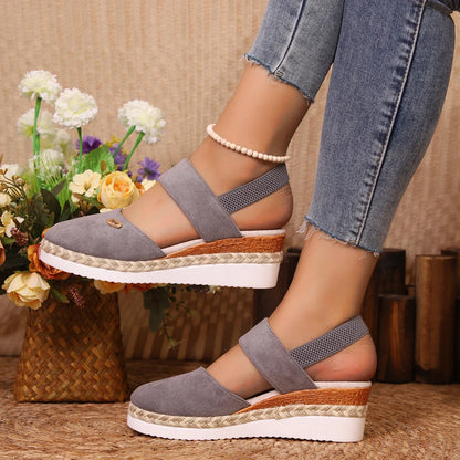 Summer Women Linen Plain 6cm Wedge Sandals Handmade Ladies Casual Comfortable womens shoes