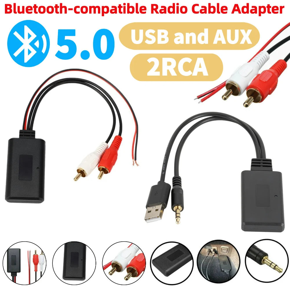 Universal Bluetooth-compatible Audio Cable Module Music Audio Adapter Car Electronics Accessories for 2RCA Interface Vehicles