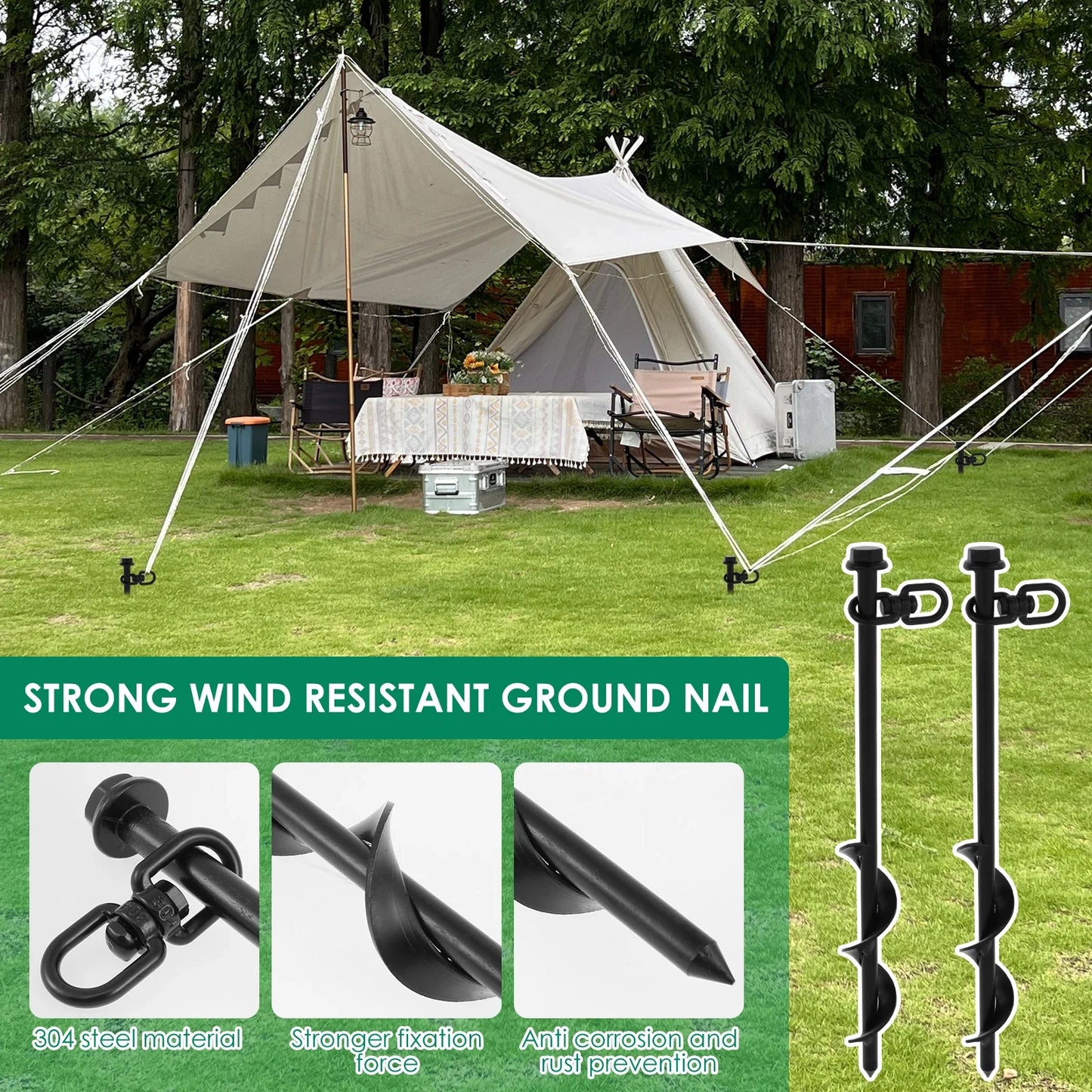 4Pcs Trampoline Anchors Set 11.8inch Heavy Duty Ground Anchors High Wind Trampoline Stakes Manual/Drill Installed Swing Anchors