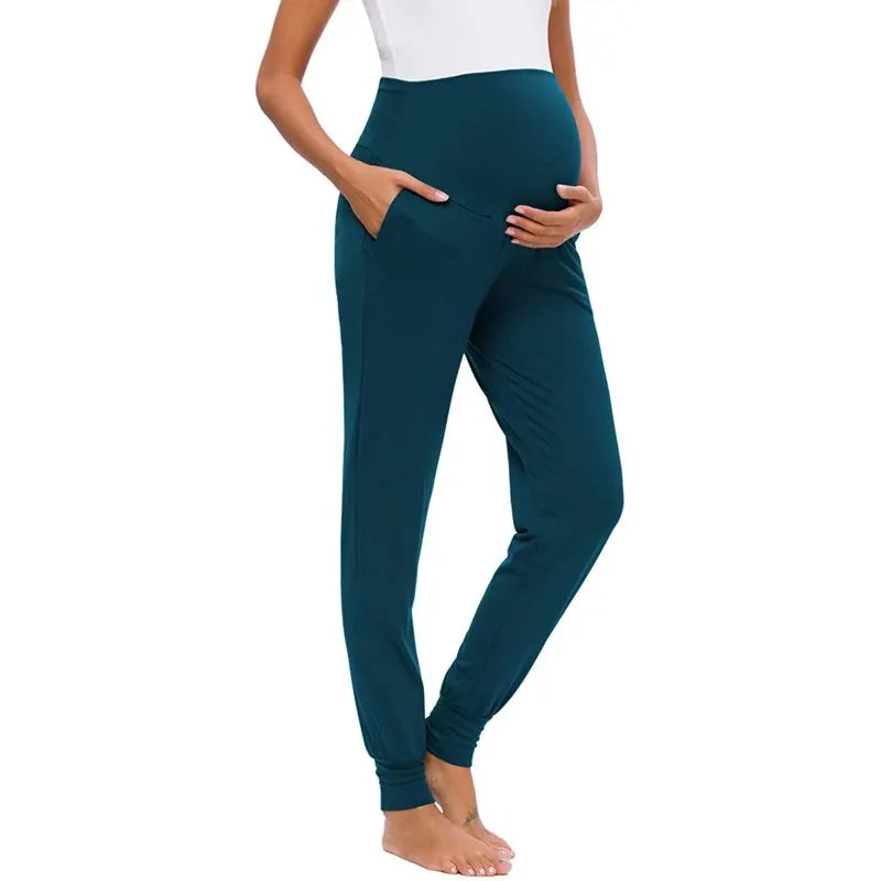 Spring Autumn Maternity Women's Casual Pants Solid High Waist Strechy Lounge Trousers For Pregnant Women Joggers With Pockets