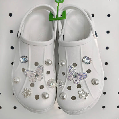 1 set 14pcs Transparent White Pearl Diamond Flower Shoes Decoration Charms Suitable For CROCS Clogs