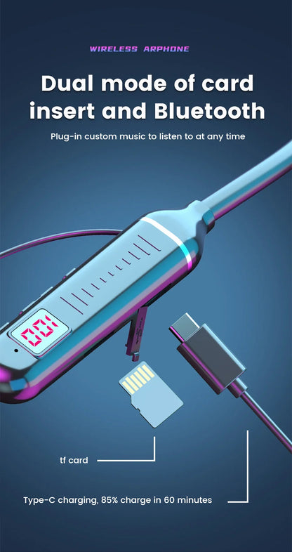 Wireless Headset 5.3 Neck Strap Headset Gaming LED display Stereo Sports headset with magnetic earbuds