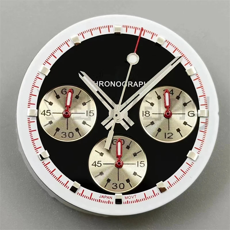 30mm/31.5mm Vk63 Chronograph Watch Dial With Hand Set Green Luminous Black White Red For VK63 Movement Watch Accessories Parts