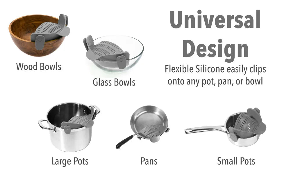 1pc Adjustable Silicone Clip-On Strainer for Pots, Pans, and Bowls - Handheld Drainer for Noodles, Pasta