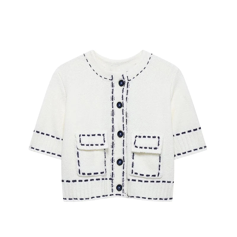 Elegant Unique Button Women's Cardigan Casual O-neck Knitted Single Breasted Sleeveless Blouse Female Summer Lady Office Wears