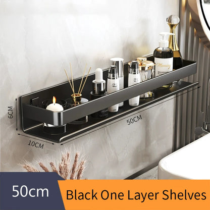 Bathroom Accessories Shelf Organizer Shower Storage Rack Gray Wall Mounted Space Aluminum Toilet Shampoo Holder Shelves 30-50CM