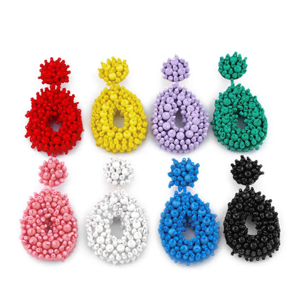 Bohemian Black Beaded Earrings Handmade Beads Drop Dangle Earrings For Women Statement Earrings Big Jewelry Brincos Accessories