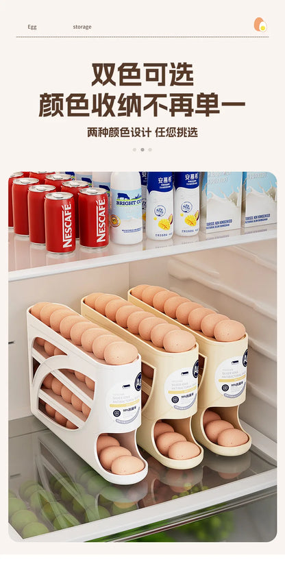 Large Capacity 30 Eggs Holder for Fridge Auto Rolling Egg Organizer, Space-Saving, 4 Tiers Fridge Egg Rack Eggs Dispenser