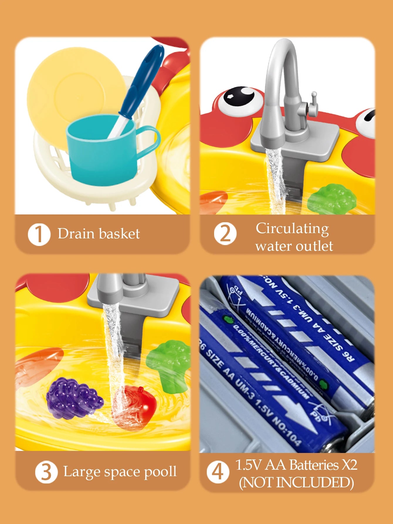 Kitchen Dishwasher Playing Toys, Electric Play Kitchen Sink Simulated Kitchen Accessories Foods Fork Cup Gifts for Boys Girls