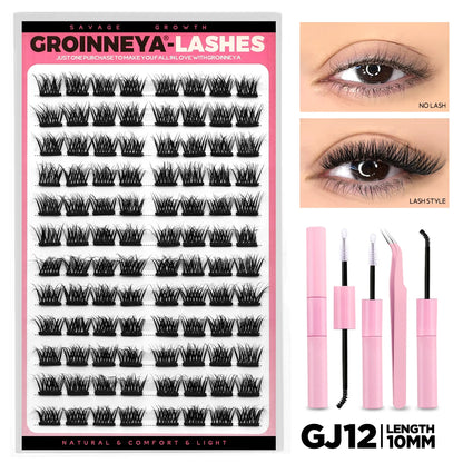 GROINNEYA Lash Clusters Kit DIY Lash Extension Volume Waterproof Individual Lashes Clusters Kit Lash Bond & Seal & Lash Tweezers