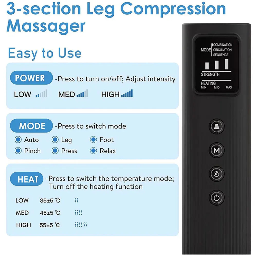 Leg Muscle Relaxer 6 modes Air Compression Recovery Boot Lymph Release Relieve Foot Fatigue Heating Leg Massager for Athletes