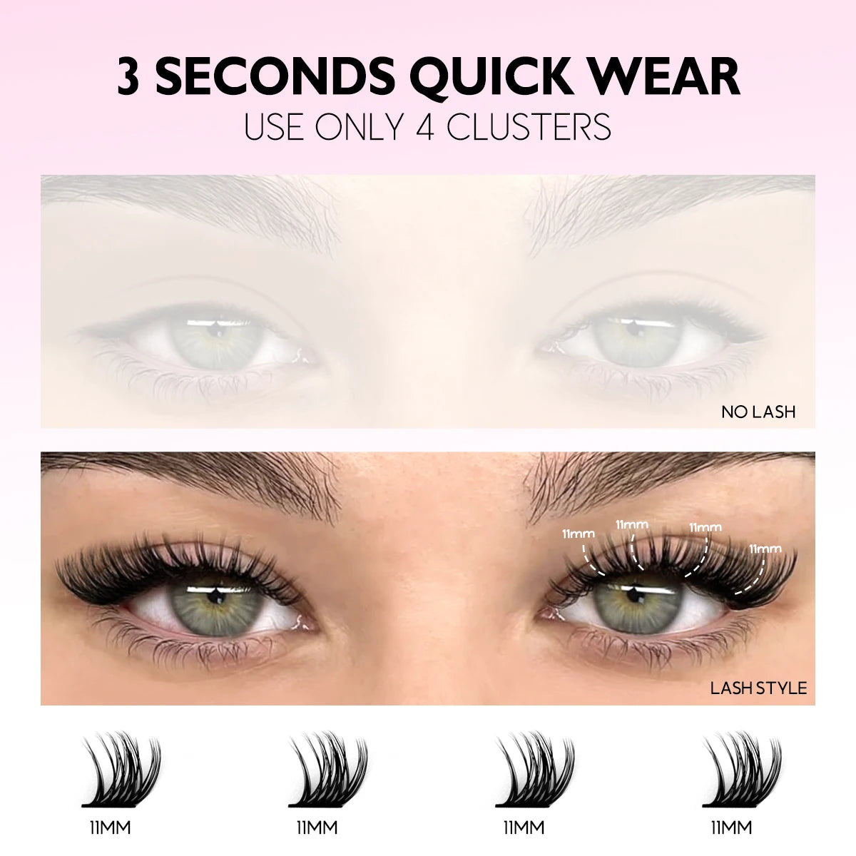 GROINNEYA Lash Clusters Kit DIY Lash Extension Volume Waterproof Individual Lashes Clusters Kit Lash Bond & Seal & Lash Tweezers