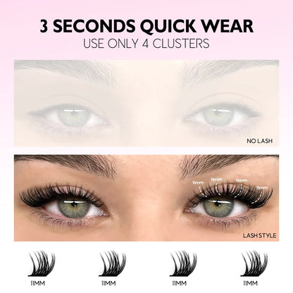 GROINNEYA Lash Clusters Kit DIY Lash Extension Volume Waterproof Individual Lashes Clusters Kit Lash Bond & Seal & Lash Tweezers