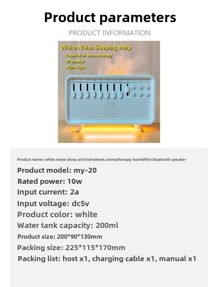 Bluetooth White Noise Machine with Aroma Diffuser,Humidifier & Night Light |8 Natural Sounds,3-Level Dimming for Sleep Therapy