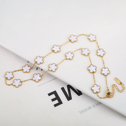 High Quality Hot Selling Plum Blossom Plant Five Leaf Flower Sweater Chain Bracelet Necklace Jewelry Set Stainless Steel Women's