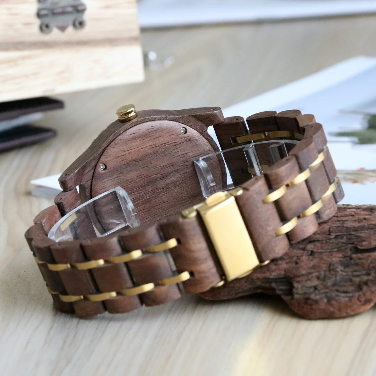 Men's Wooden Wrist Watches for Men Chronograph Fashion Wristwatches Business Blue Wood Mens Watches Clock reloj madera hombre