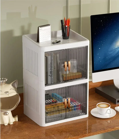 Cosmetics Storage Boxes Multi Layer Flat Cover Design Stationery Storage Shelf Household Dustproof Cosmetics Skincare Organizer