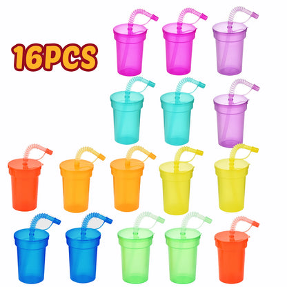 Neon Sipper Cups - Colorful, Spill-Proof Cups with Lids and Straws - Ideal for School Events, Themed Parties, and Birthday Party