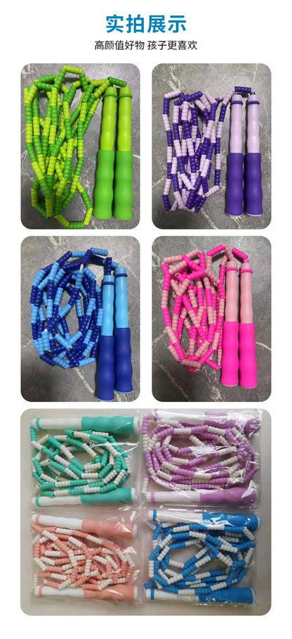 2.8m Soft Beads PVC Cord Silicone Skip Rope for Baby Kids Girls Exercise Fitness Jump Rope Adjustable Bamboo Beaded Jumping Rope