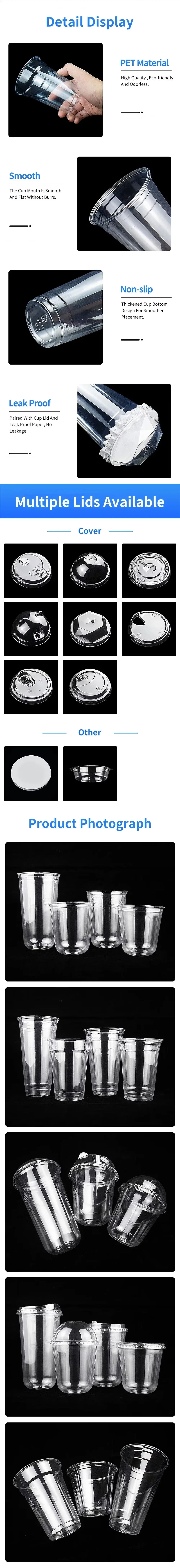 Disposable 400ml Plastic Cups with Lids Clear PET Snack and Drink Cups for Boba Milk Tea and Cold Beverages