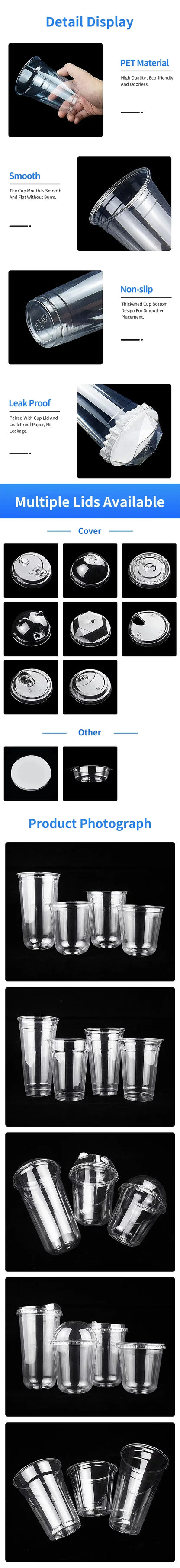 Disposable 400ml Plastic Cups with Lids Clear PET Snack and Drink Cups for Boba Milk Tea and Cold Beverages