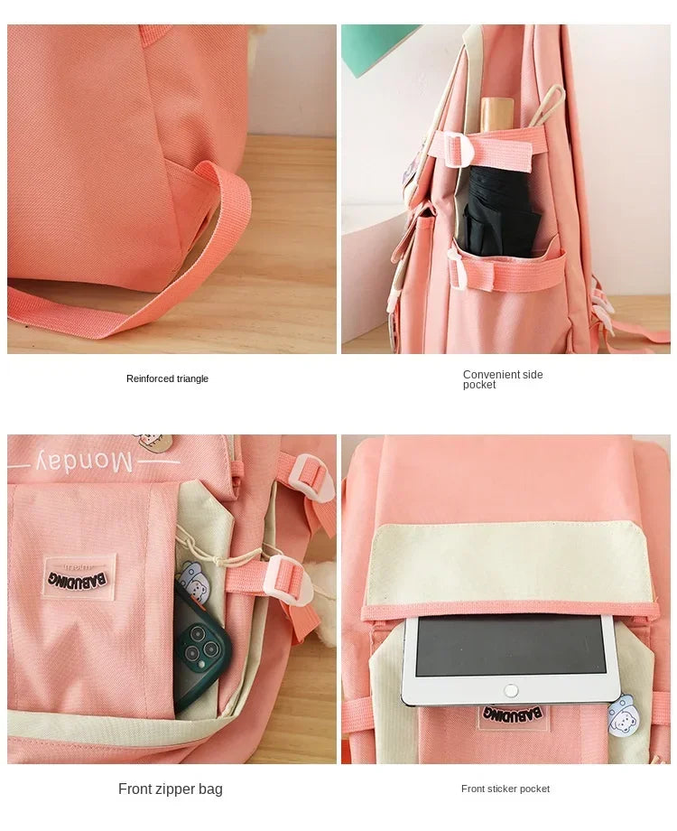 4 Set Korean High School Junior High School Elementary School Student Forest Style Versatile Backpack with Large Capacity Colors