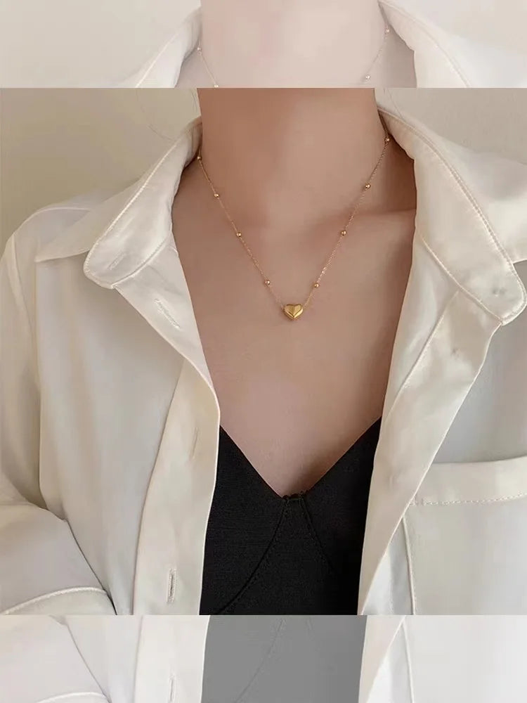 316L Stainless Steel Gold Color Heart Love Chain Necklace Bracelets For Women Girl New Fashion Non-fading Jewelry Set