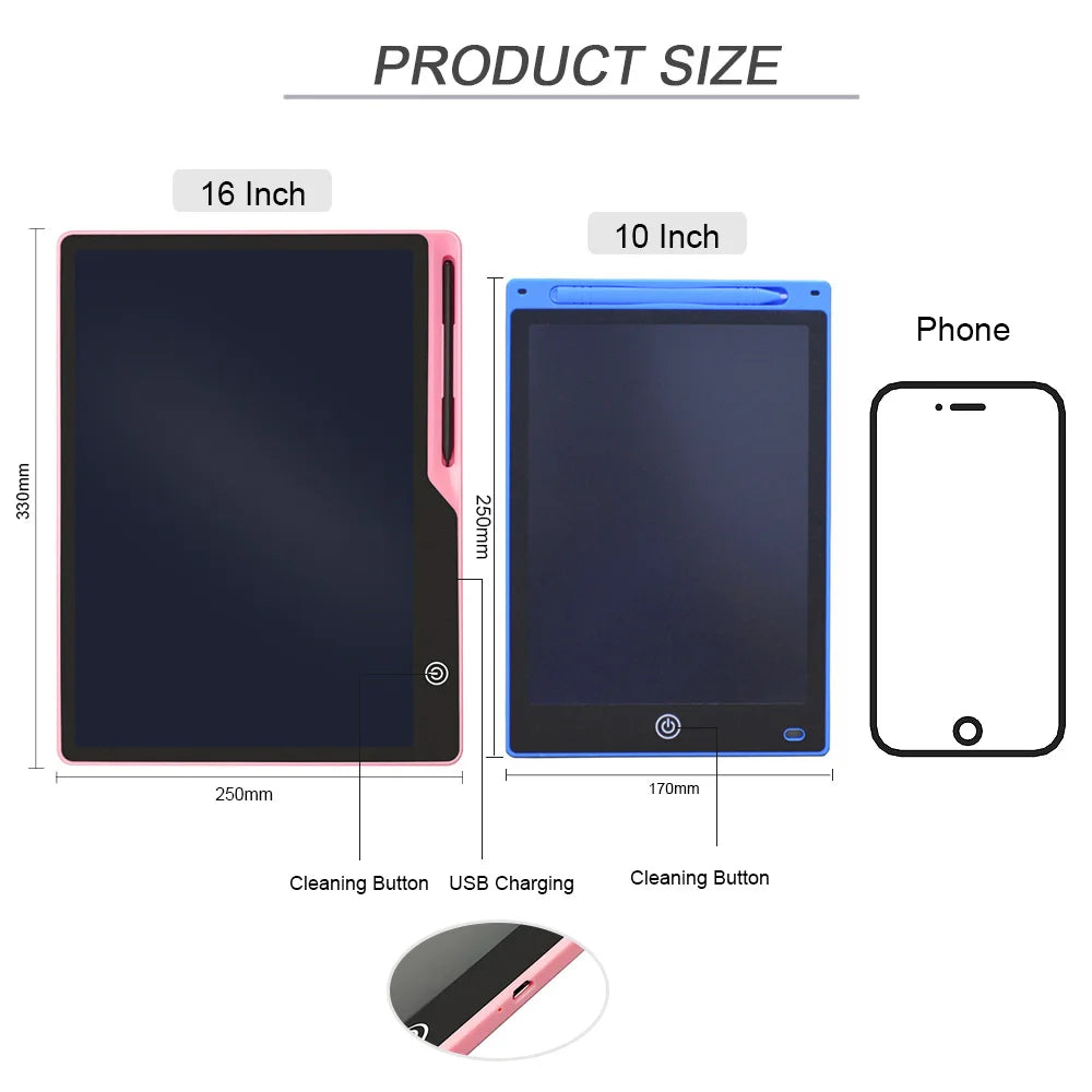 Educational Toys Writing Tablet For Kids 10/16Inch LCD Drawing Board Children Gifts USB Charging Doodle Electron Handwriting Pad
