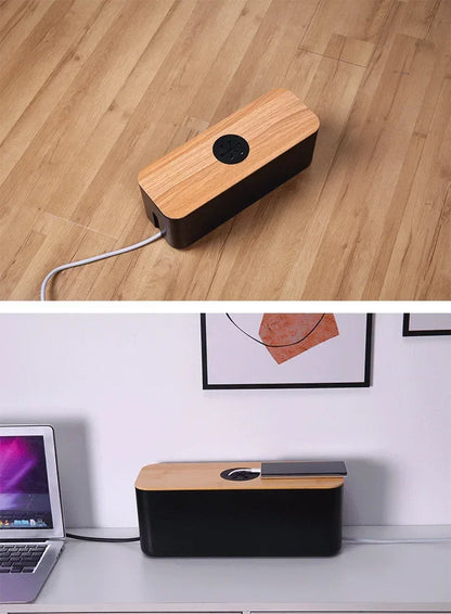 Cable Storage Box Power Strip Case Wooden Power Line Wire Management Organizer Anti-Dust Charger Socket Network Line Storage Bi
