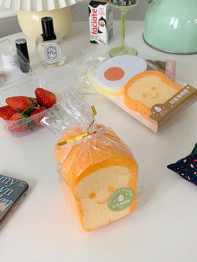Cute Magic Sponge Kitchen Cleaning Tools Gadgets Dishwashing Sponges Egg Toast  Kawaii Items  Bathroom Dishwasher