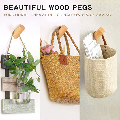 Wood Wall Hooks, Natural Wooden Coat Hooks Wall Mounted, Handmade Rustic Hat Hooks Heavy Duty for Hanging Towels, Clothes, Bags