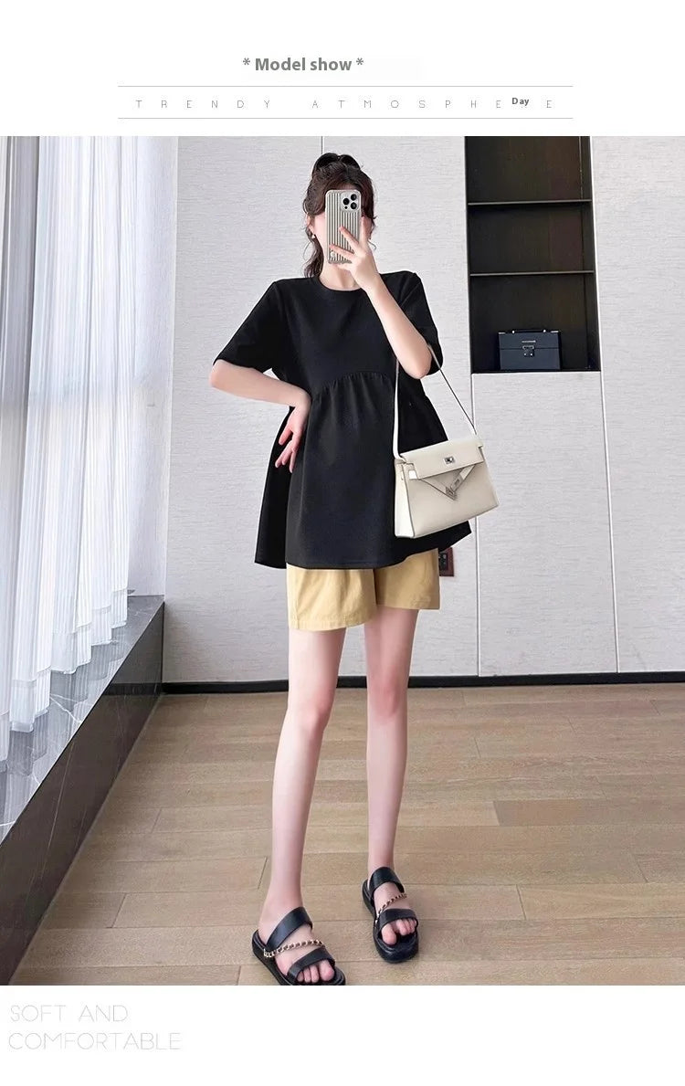 Maternity T-Shirt Summer 2025 New Fashionable Summer White T-Shirt Short-Sleeved Tops Loose Large Size Casual Maternity T-Shirt