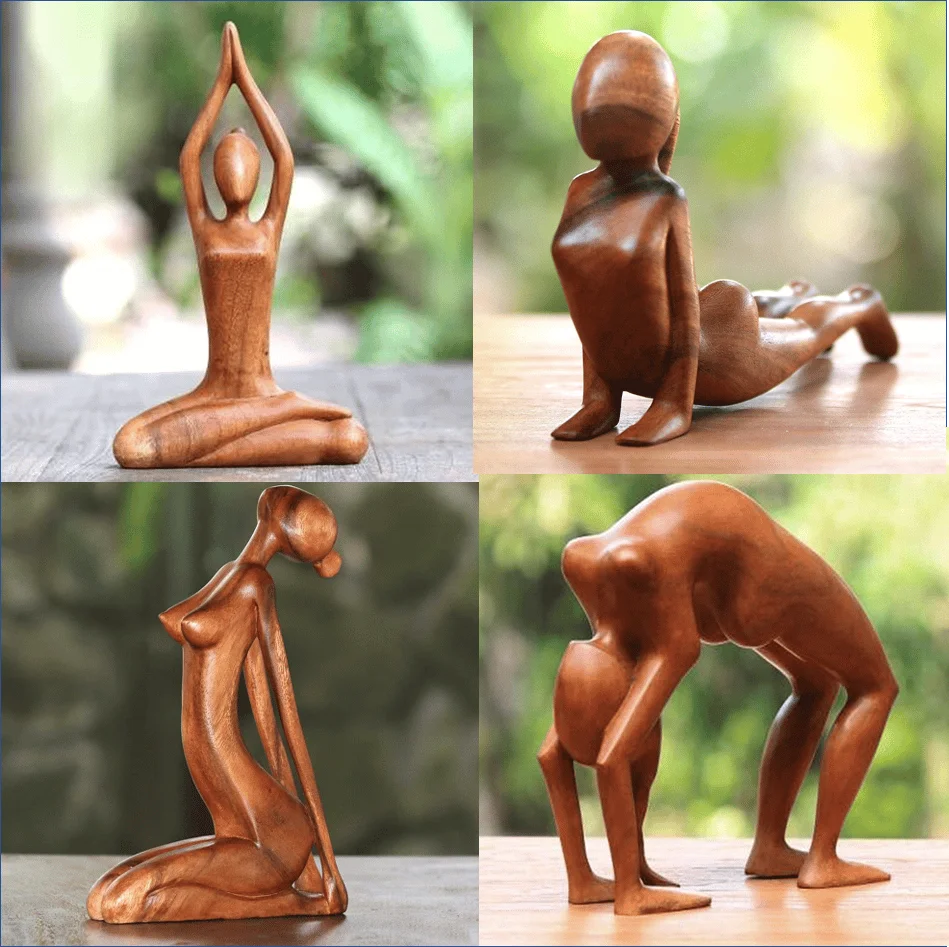 YOGA GIRL WOOD CARVING Yoga Pose Meditation Statue - Handmade Wooden Yoga Pose Sculpture Yoga Girl Home Decoration