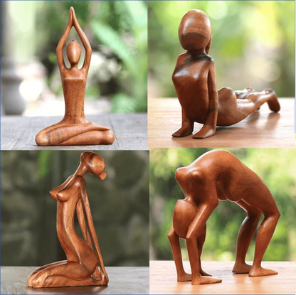 YOGA GIRL WOOD CARVING Yoga Pose Meditation Statue - Handmade Wooden Yoga Pose Sculpture Yoga Girl Home Decoration