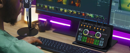 Gaming Audio Mixer,Streaming Mixer with Audio Interface BT Sound Board Voice Changer Sound Card,for PC Phone Live Streaming