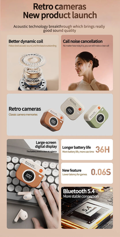 2025 New TWS Wireless Earphones with 5.4 Bluetooth 36 Hours Play Back Sport Earbuds with LED Display Headphones and Built-in Mic