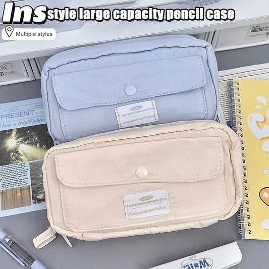 School Essential Large Capacity Pencil Pouch, Adorable Canvas Cosmetic Bag, Student Supply, Ideal Gift