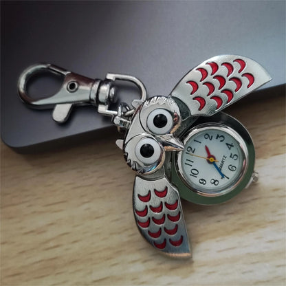 1PC Retro Silver Children's Cartoon Flip Creative Pocket Watch Necklace Women's Watch Student Watch Primary School Student Keych